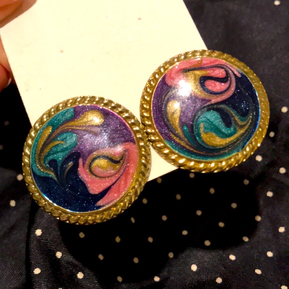 Vintage Colourful Swirl Costume Earrings - Picture 3 of 6